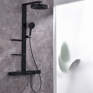 Душевая стойка Black&White Gravity 9005NMB с термостатом чёрный матовый